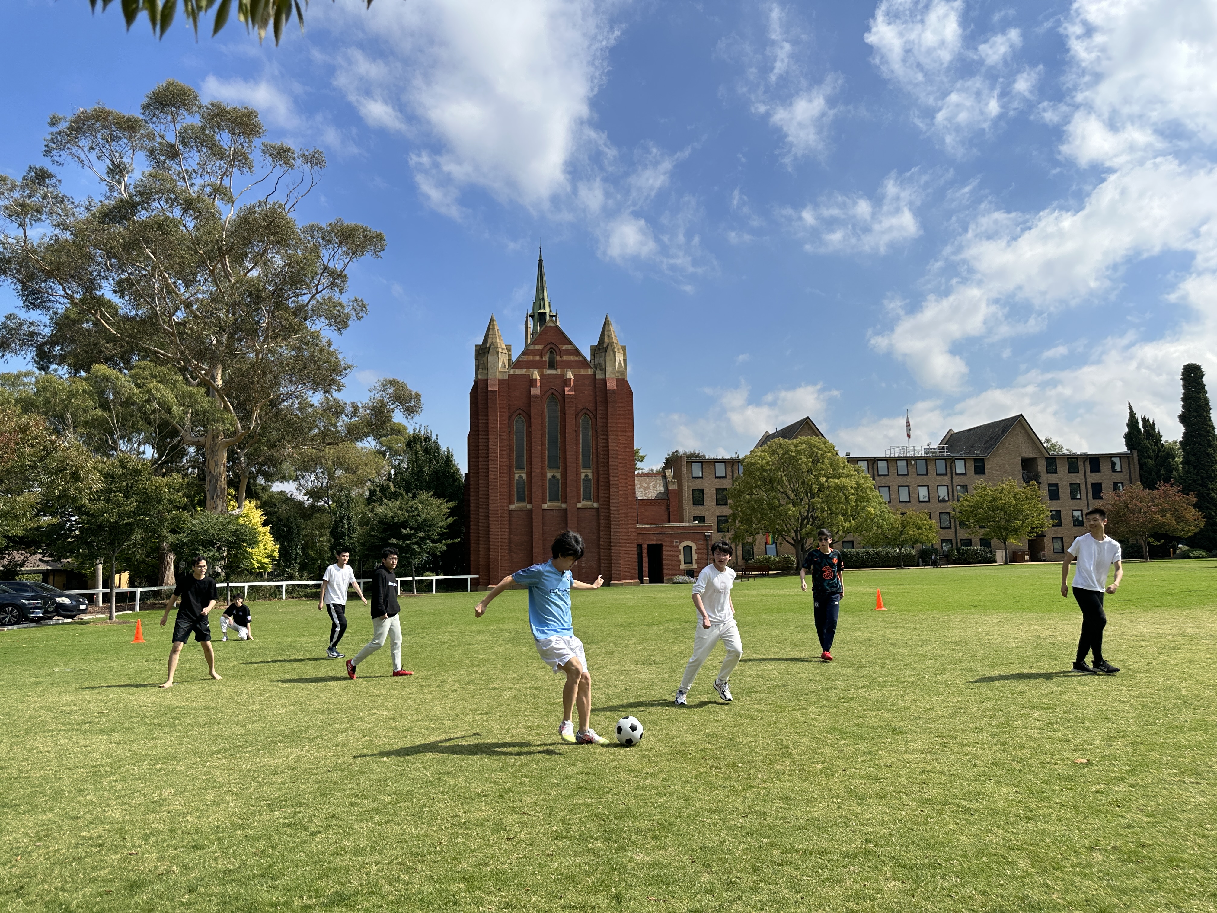 Students playing soccer